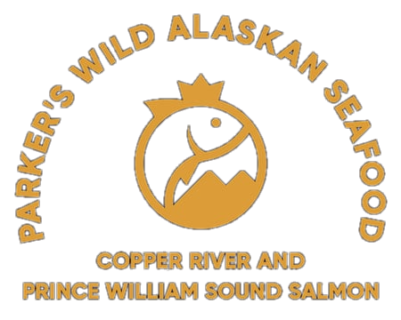 Logo of Parker's Wild Alaskan Seafood with a fish icon and text on a white background