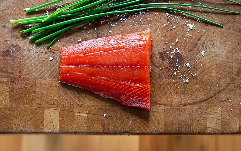 Copper River sockeye salmon tail portions, 1 lb, wild-caught Alaskan seafood.