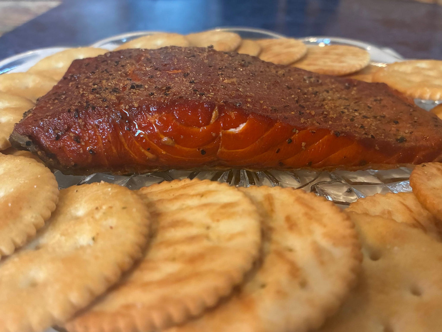 Lemon pepper seasoned smoked sockeye salmon close-up, Parker's Wild Alaskan Seafood